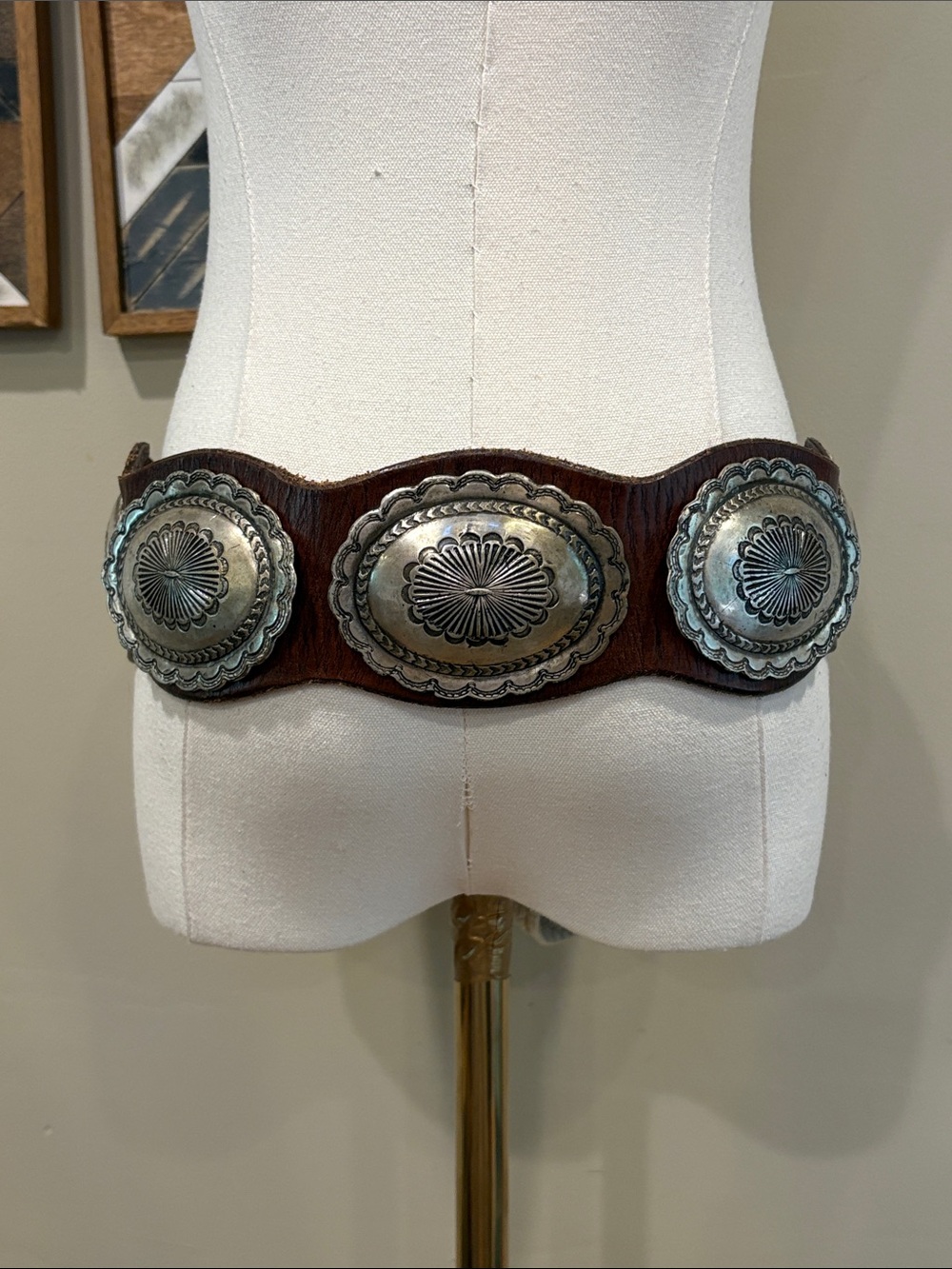 Vintage Ralph Lauren 90s Western Wide Brown Leather Concho Belt size Large - Picture 3 of 15